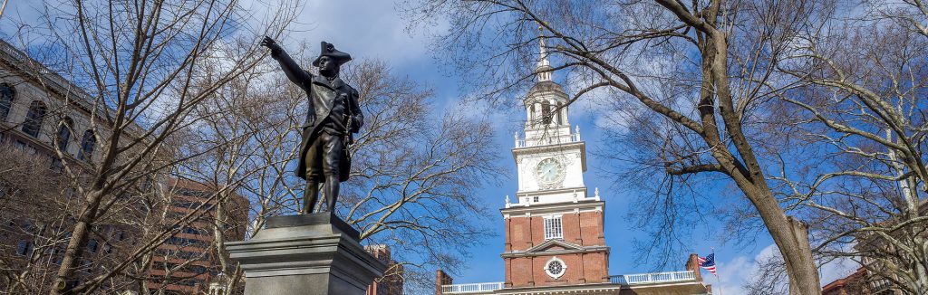 Commodore Barry statue in front of Independence Hall in Philadelphia, philadelphia educational tours